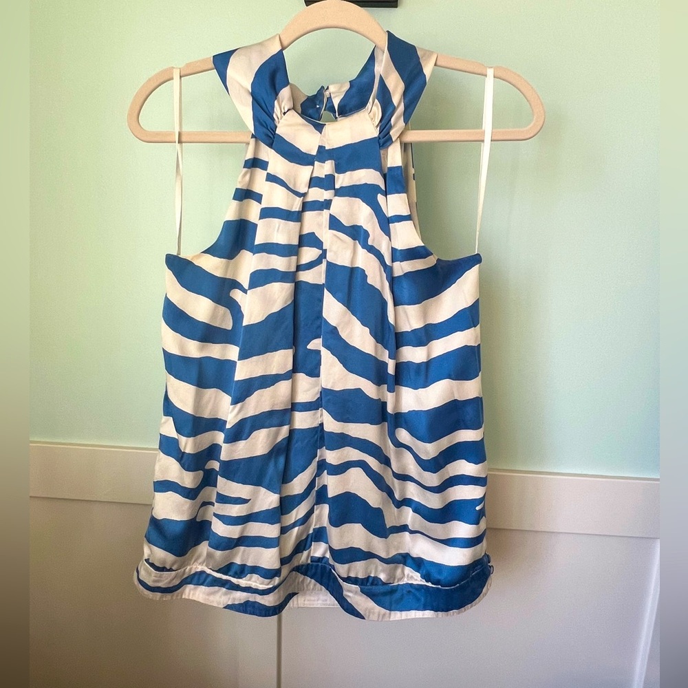 INC International Concepts Silk Zebra Halter Top
 Blue and White Pattern